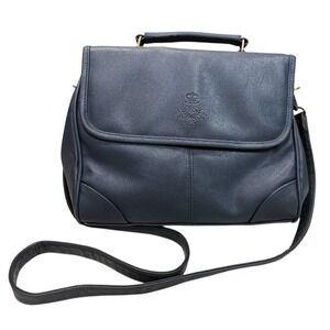 Vintage Tandem Crossbody Purse Navy Crest Logo 80s Shoulder Bag Faux Leather